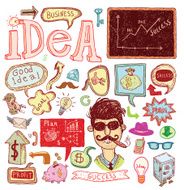 Idea Money and business icons set hand drawn N4