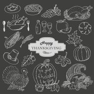 Sketch doodle Thanksgiving icon set on gray background