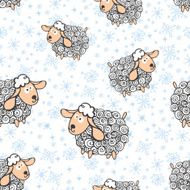 Funny sheep with snowflakes Seamless pattern N2