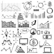 hand draw doodle web charts business finanse elements on chalk