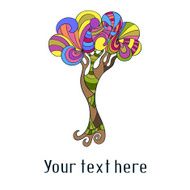 Cute card with doodle colorful tree