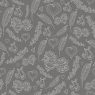 Seamless abstract pattern with grey bird of happiness bird feather