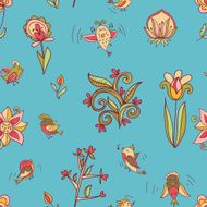 flowers and birds seamless texture pattern N12