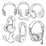 Vector Set of Sketch Circumaural Headphones