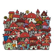 Autumn city sketch background for your design