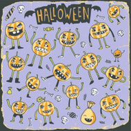 Halloween colorful pumpkins doodle set Hand drawn vector illustration N2