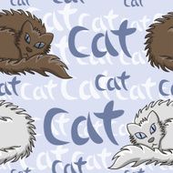 Dark Brown And White Fluffy Cat Seamless Pattern