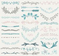 Vector Color Hand Drawn Dividers Branches Swirls
