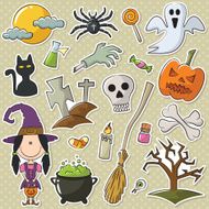Cute witch and Halloween objects N2