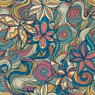 floral pattern with colorful blooming flowers and waves N2