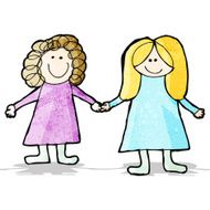 child&#039;s drawing fo two friends holding hands