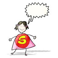 child&#039;s drawing of a happy superhero girl N2