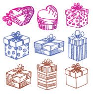 Set of vector Gift boxes Doodle