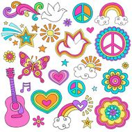 Peace and Love Flower Power Psychedelic Doodles Set