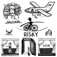 ink drawing of risky salesgirl scene actress escape travel N2