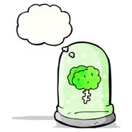 cartoon brain in jar with thought bubble N3
