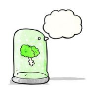 cartoon brain in jar with thought bubble N4