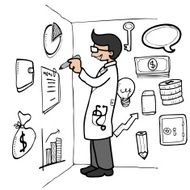 Doctor drawing finacial stuffs on wall