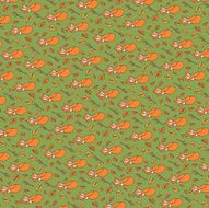 Sleeping Fox and autumn leaves pattern background N2
