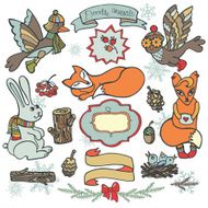 Winter woodland Birds hore fox wood decor N2