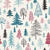Hand Drawn Christmas Holiday Trees Pattern N2