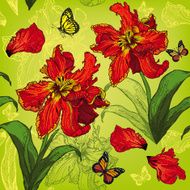 Red Parrot Tulips seamless floral background