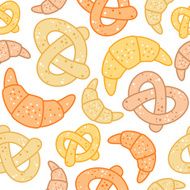 Seamless pattern of pretzels and croissants