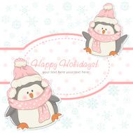 Beautiful Christmas winter card with penguins