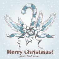 Cute Christmas hand drawn ink retro postcard with candy cane N2