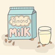 Almond milk carton and glass