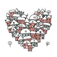 Winter city of love heart shape sketch for your design N2