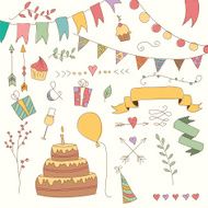 Hand drawn vintage birthday design elements flowers and floral elements