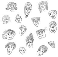 vector face doodle people