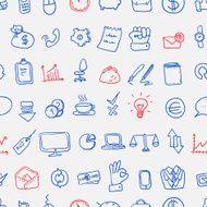 Pattern of doodle office business icons set vector N2