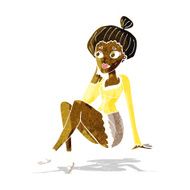 cartoon attractive woman sitting thinking N13