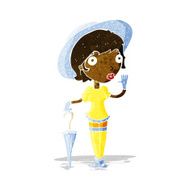 cartoon woman in summer hat waving N15