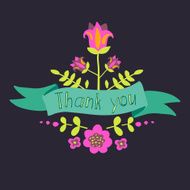Tnank you - greeting card with ribbon and flowers
