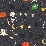 Happy Halloween Seamless pattern with pumpkins skulls Trick or treat N4