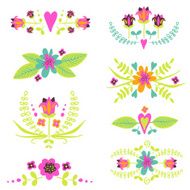 Set of decorative floral compositions with flowers