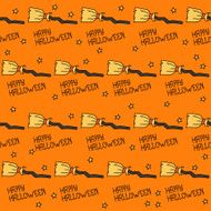 Happy Halloween Seamless pattern with witches&#039; broom Trick or treat N2