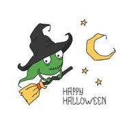 Happy Halloween Witch on a broomstick Trick or treat