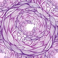 Purple ornate doodle foliage circle seamless pattern