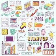 Startup business doodle set Hand drawn vector illustration