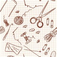 Sewing and knitting doodle seamless pattern
