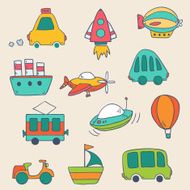 Vector cute transportation icons collection
