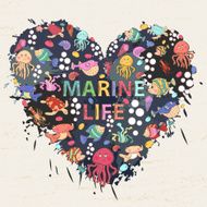 Marine life in the shape of heart with text