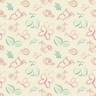 Vector seamless tiling pattern with hand drawn butterflies and l