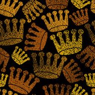 Golden crowns seamless pattern vector background with texture