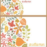 Autumn horizontall banner set Leaf branches berries acorn