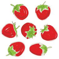 Set red strawberries on a white background Hand drawn sketch
